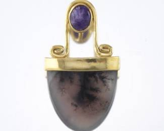 Gold and Moss Agate Brooch by Dan Trebesch