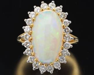 18K Gold Diamond and Opal Fashion Ring