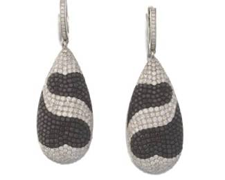 Ladies Pair of Black and White Diamond Pendant Earrings