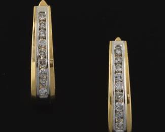Ladies Pair of Gold and Diamond Hoops