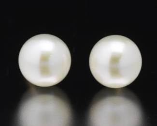 Macys Ladies Pair of Gold and Pearl Ear Studs