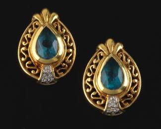 A Pair of Topaz and Diamond Earrings