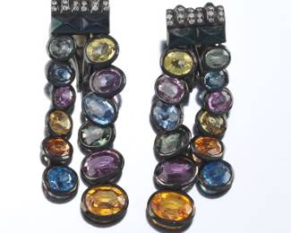Ladies Pair of Blackened 18K Gold and Gem Stones Earrings