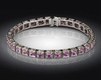 Ladies Gold and Pink Tourmaline Straightline Bracelet