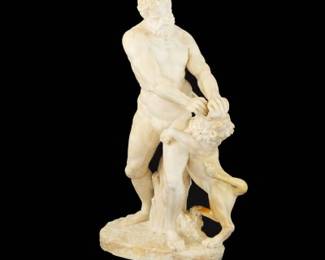 Large Carved Marble Sculpture of Hercules and the Nemean Lion after the Antique
