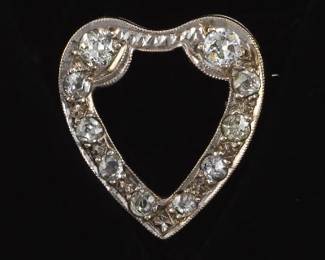 Ladies Gold and Old Euro Cut Diamond Heart Pin Brooch
