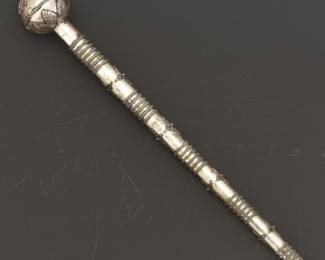 SouthEast Asia Thai Silver Cold Metal and Wood Convertible Opium Pipe with Hidden Blade Inside