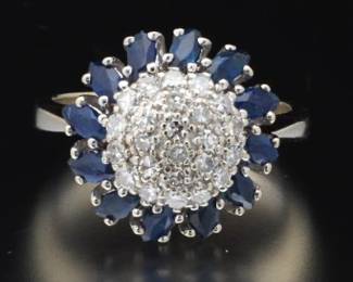 Ladies Gold, Blue Sapphire and Diamond Cocktail Ring