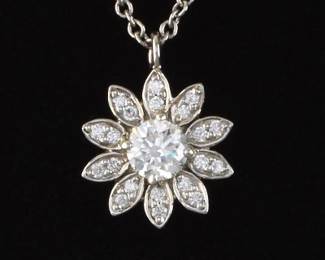 Tiffany Co. Platinum and Diamond Floral Pendant on Chain