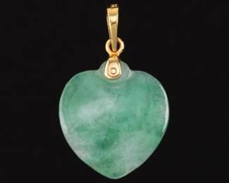 Ladies Gold and Jade Heart Pendant