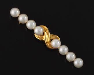 Tiffany Co. Gold and Pearls Bar Brooch, in Presentation Boxes