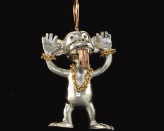 Artisan Gold and Sterling Silver Monkey Pendant