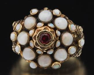 Ladies Victorian Gold, Opal and Garnet Princess Ring