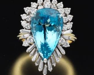 Ladies Gold, 9.40 Ct Aquamarine and Diamond Ballerina Ring