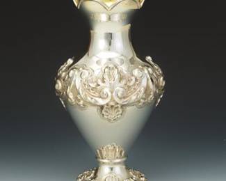 European 833 Silver Gold Wash Repousse Vase