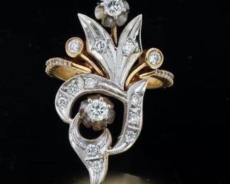 Ladies Art Nouveau Style TwoTone Gold and Diamond Ring