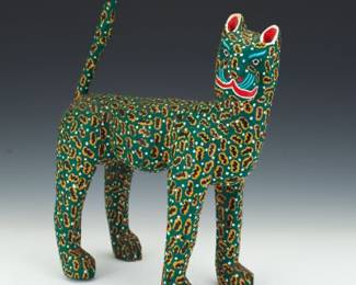 Mexican Folk Art Painted Wood Jaguar Sculpture