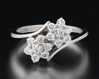 Ladies Gold and Diamond Bypass Floral Ring