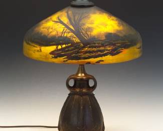 Pittsburgh Lamp Co. Reverse Painted Call of the Wild Table Lamp