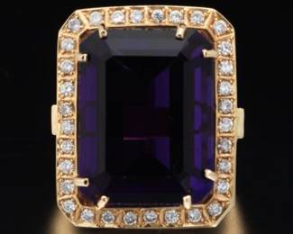 Ladies Gold, Amethyst and Diamond Ring