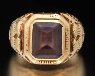 Carnegie Technological Institute Gold and Amethyst Thistle Ring