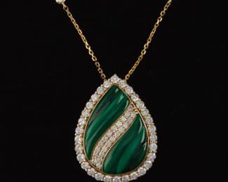 14K Malachite and Diamond Pendant