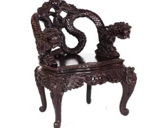 Chinese Export Carved Hardwood Dragon Chair