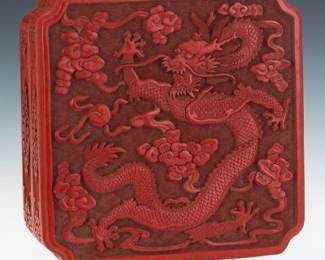 Chinese Cinnabar Lacquer Box with Dragon Motif