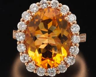 Ladies Gold, Citrine and Diamond Ring