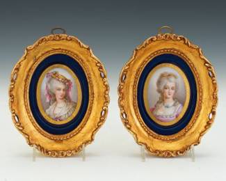 Pair of Miniature Portrait Plaques in Gilt Rococo Frames