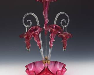 Victorian Cranberry Glass Epergne