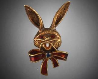 MARTIN Gold and Enamels Rabbit Pin Brooch