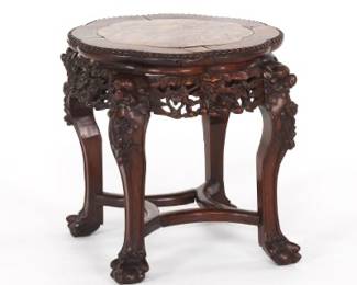 Chinese Carved Plant Stand with Marble Top
