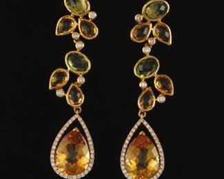A Pair of Citrine, Diamond, and Gemstone Earrings