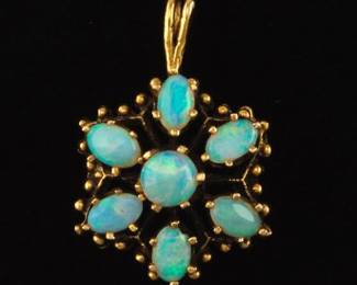 Ladies Gold and Opal Floral Pendant