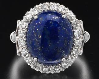 J.C. SIPE Mid Century Modern Platinum, Lapis Lazuli and Diamond Ring