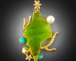 Tagliamonte Italian Gold, Murano Glass and Turquoise Seashell and Coral Pendant