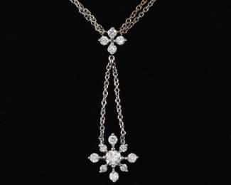 Ladies Gold and Diamond Star Burst Lavaliere Necklace