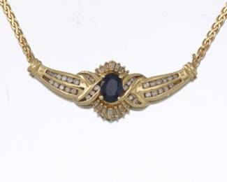 Ladies Vintage Italian Gold, Blue Sapphire and Diamond Necklace