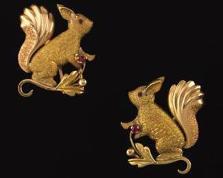 Retro Pair of Gold Squirrel Fur Clips