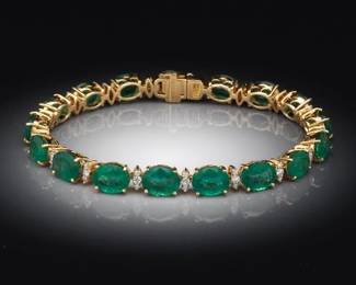 18 K Emerald and Diamond Line Bracelet