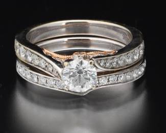 Ladies 0.62 Carat Tolkowski Ideal Cut Center Diamond Bridal Set