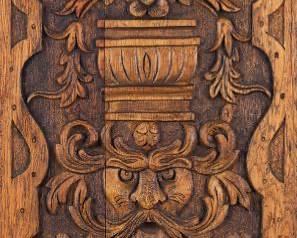 Antique Carved Wood Architectural Panel in Shadow Frame