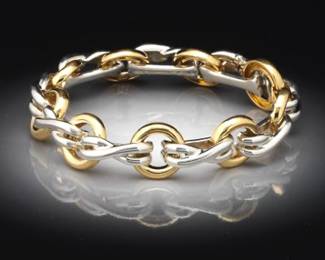 Tiffany Co. Elsa Peretti 18K Gold and Sterling Fancy Links X Collection Bracelet