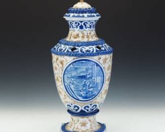 Chinoiserie Style Blue and White Large Lidded Porcelain Urn for Maitland Smith