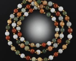 GUMPS Gold and Multicolour Jadeite Jade Beads Necklace, in Presentation Silk Box