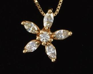 Ladies Italian Gold and Diamond Floral Pendant on Chain