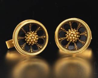 Pair of Retro Gold and Black Enamel Cufflinks