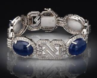 Ladies Impressive Art Deco Style Gold, Tanzanite and Diamond Bracket
