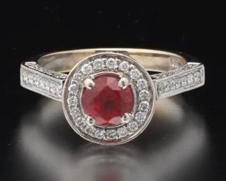 Ladies Red Spinel and Diamond Ring